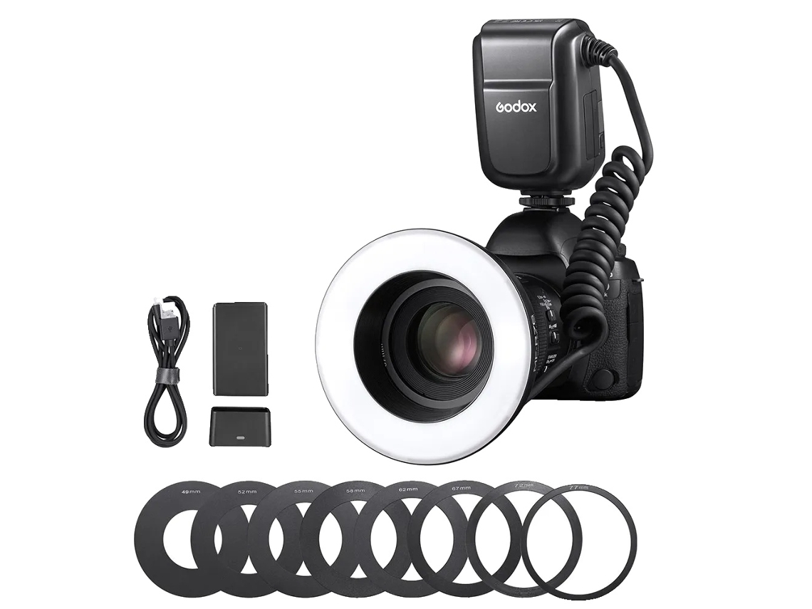 Flash anular macro, potencia de flash de 76 W, niveles de brillo ajustables, MF-R76