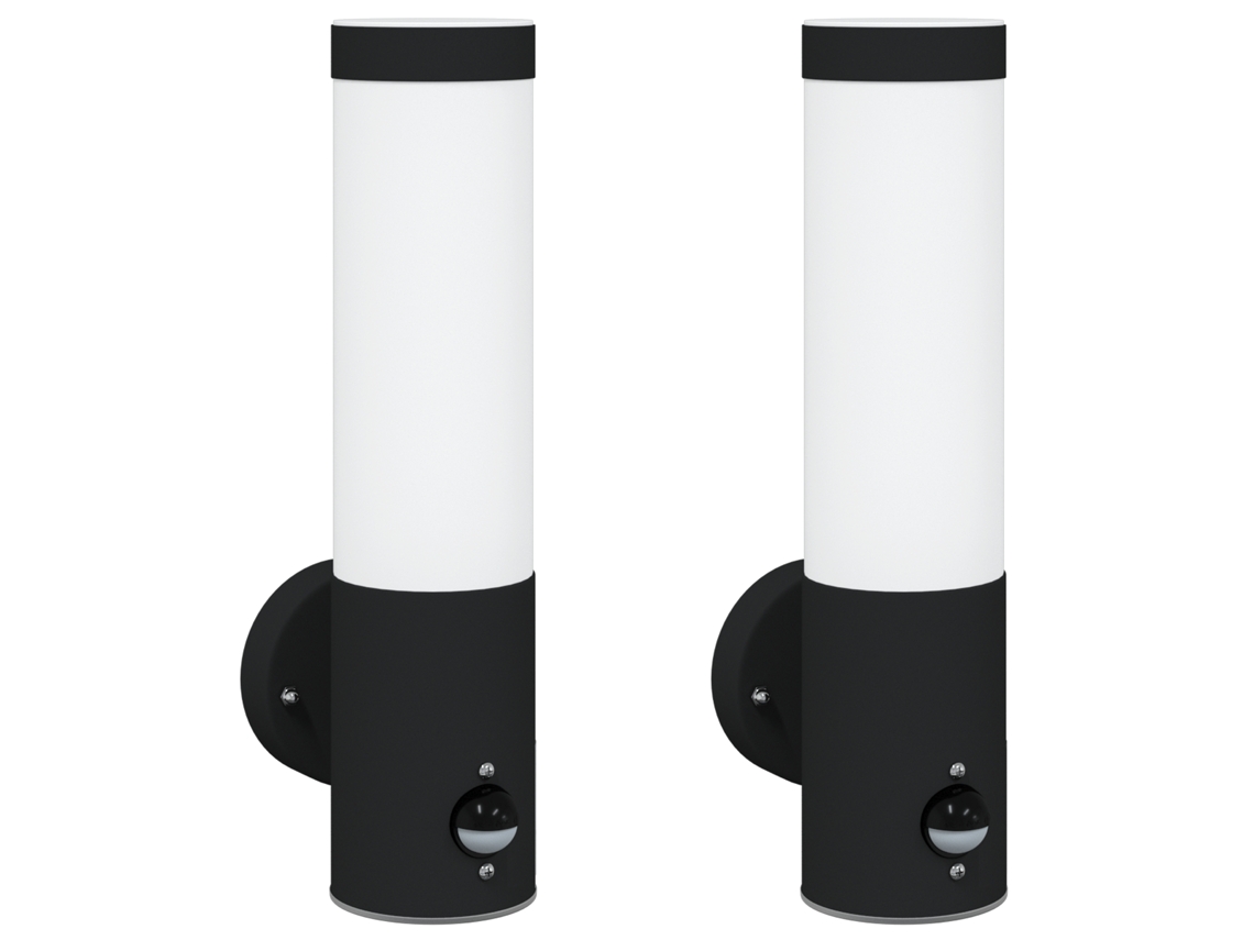 Conjunto 2 Lámparas De Pared Exteriores Con Sensor Vidaxl Acero Inoxidable Negro Ip44