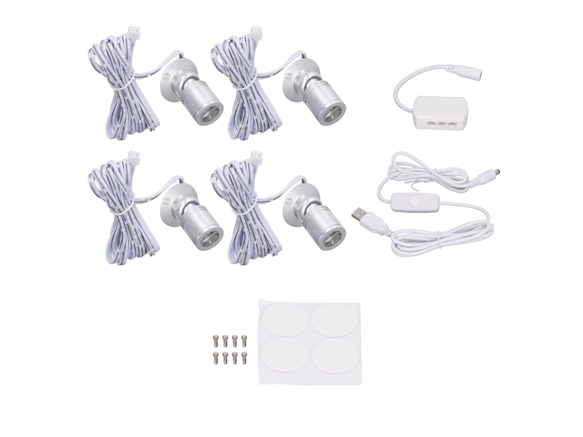 BJ-4 peças Mini Refletores LED USB Dimerizáveis 5V Branco Quente Prateado para Exposição de Joias Entrada