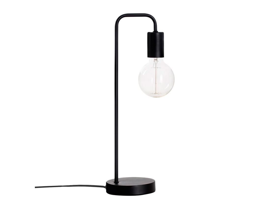 Lámpara de mesa curva retro Well Home de Ø13 x 45 cm en negro con cable e interruptor Wellhome