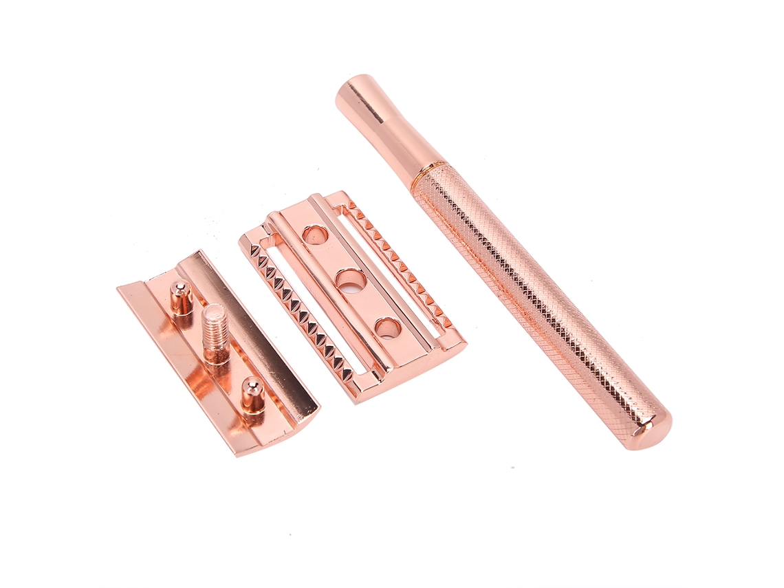 Navaja De Afeitar Manual Para Hombres De Aleación De Zinc Con Hoja Doble Anti-deslizante Y Ajuste Cercano (oro Rosa)