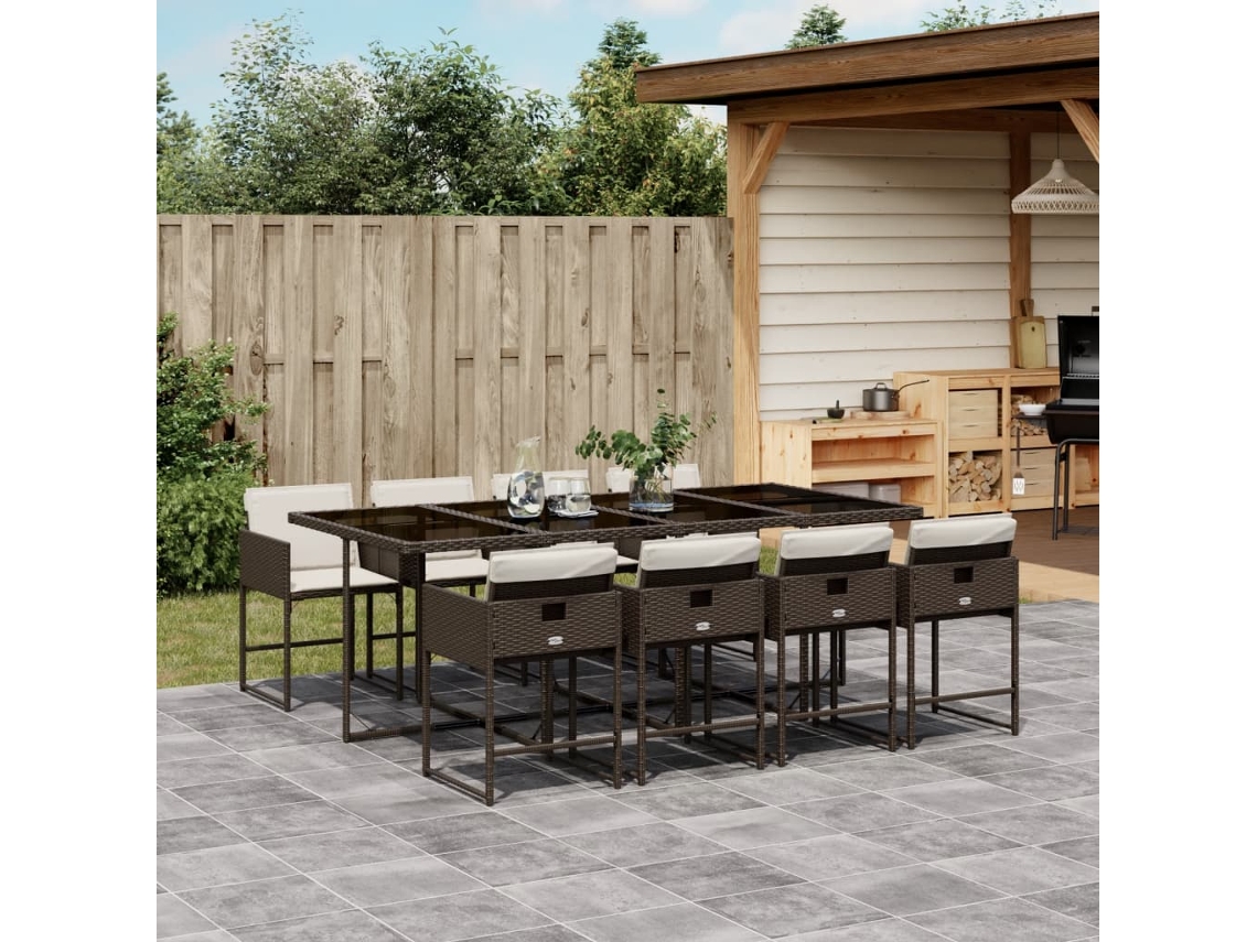 Juego de comedor de jardín de 9 piezas con cojines de mimbre marrón de DKD Home Decor