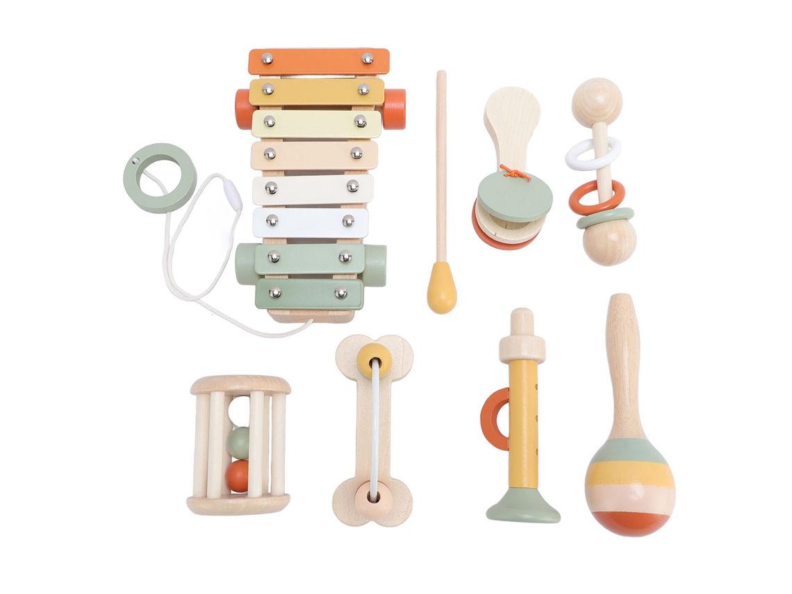 Mali conjunto de 7 Instrumentos Musicais de Madeira para Bebês e Crianças Toddlers Educativo