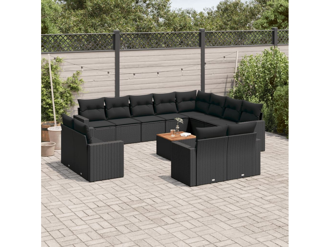 Conjunto de sofá de jardín de 13 piezas con cojines de mimbre sintético negro, Dkd Home Decor