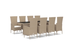 Conjunto 9 comedor de jardín VIDAXL con cojines ratán sintético beige