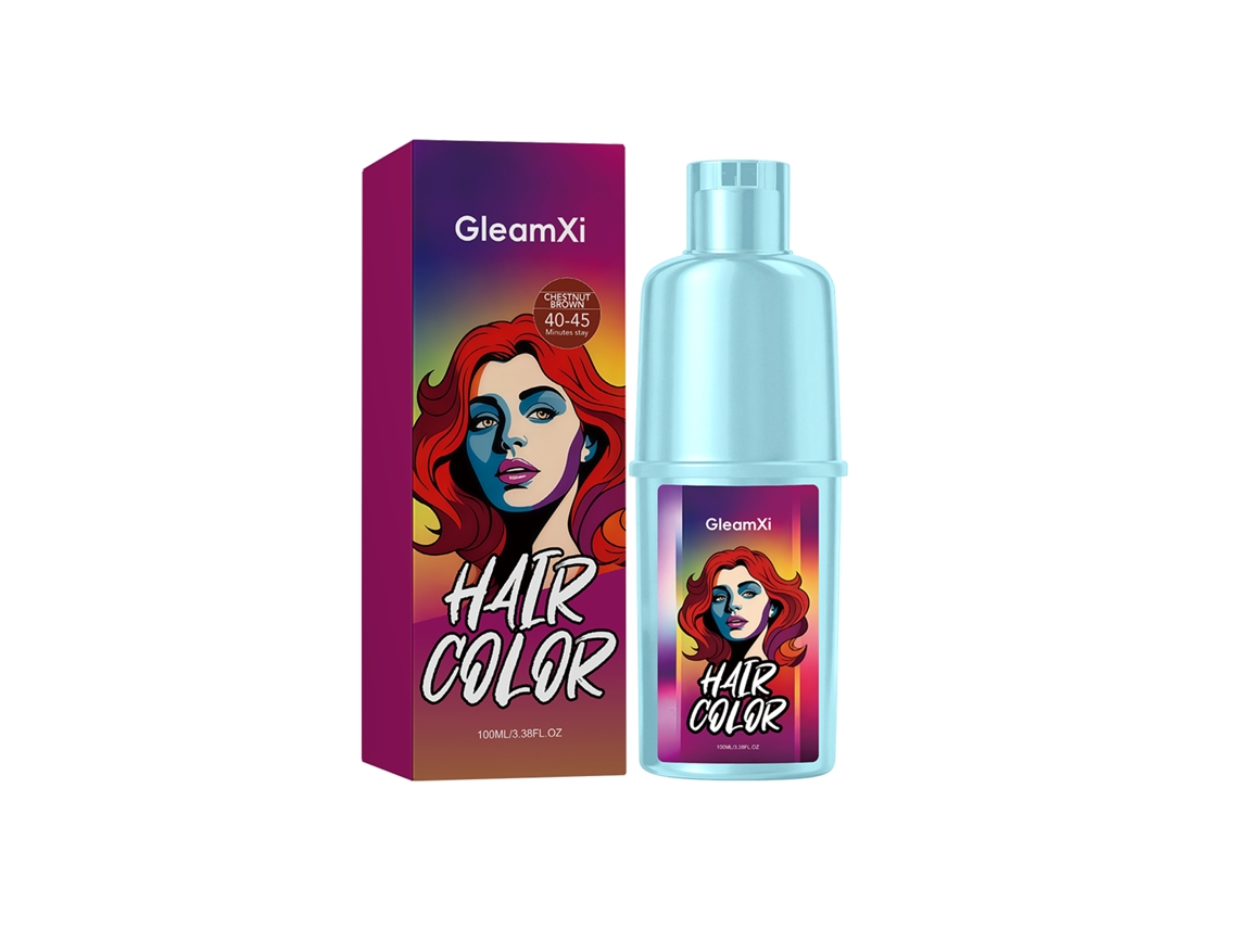 Tinte para el cabello Gleamxi con extracto de plantas, color marrón natural, fácil de usar.