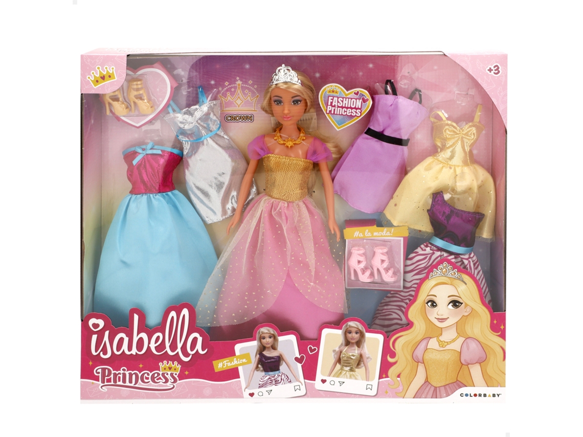 Muñeca Princesa 30 cm con Vestidos y Accesorios Isabella