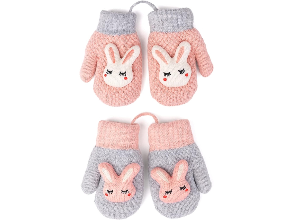Pares de guantes para niños con cordón, cálidos guantes de nieve de punto elástico de invierno con forro polar