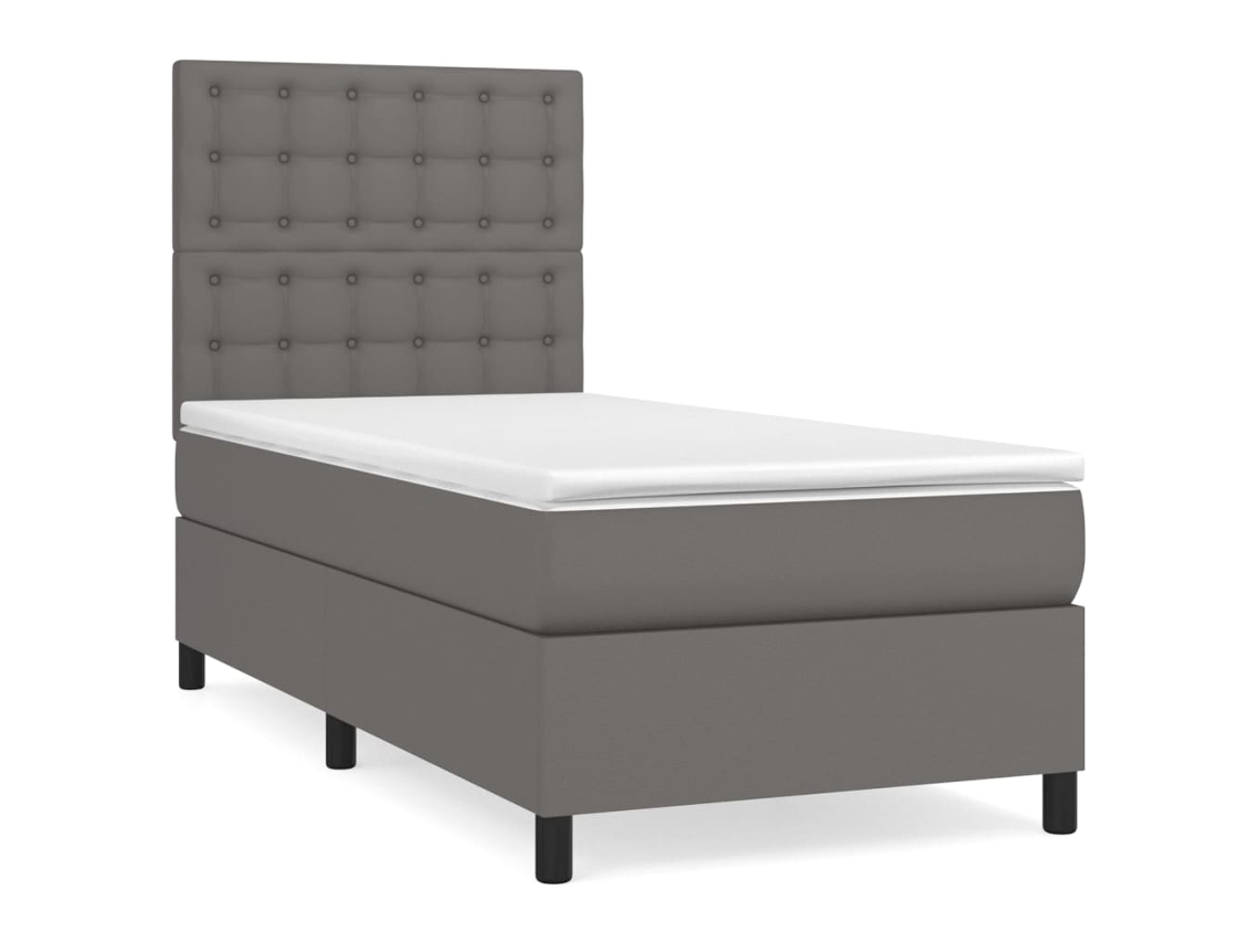 Maison Exclusive - Cama Box Spring Con Colchón Cuero Sintético Gris 90x200 Cm