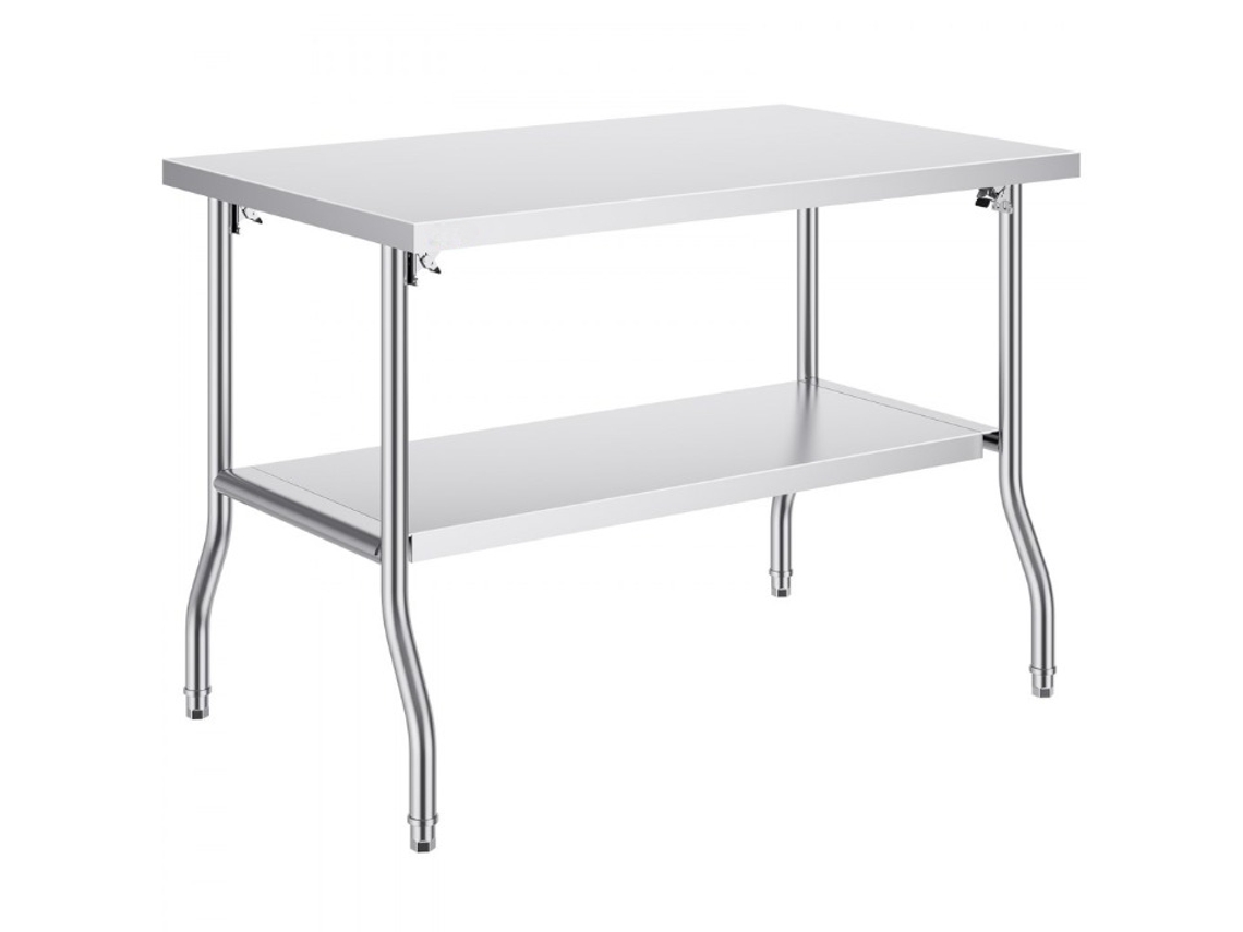 Mesa de trabajo plegable de acero inoxidable con estantes dobles de Tekmaquinas