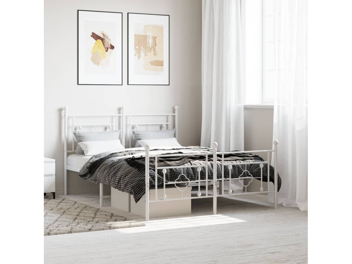 Estructura Cama Sin Colchón Con Estribo Metal Blanco 140x200 Cm
