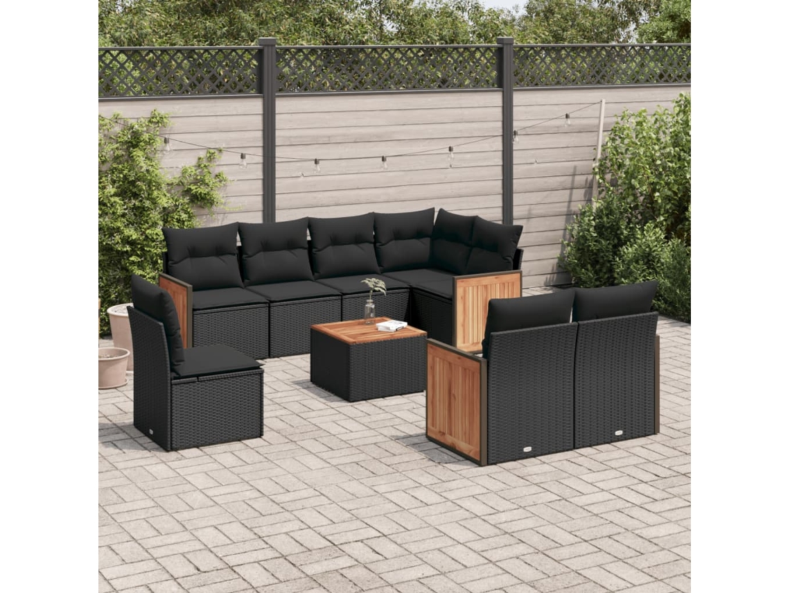Conjunto de sofás de jardín de 9 piezas DKD Home Decor con cojines de mimbre negros