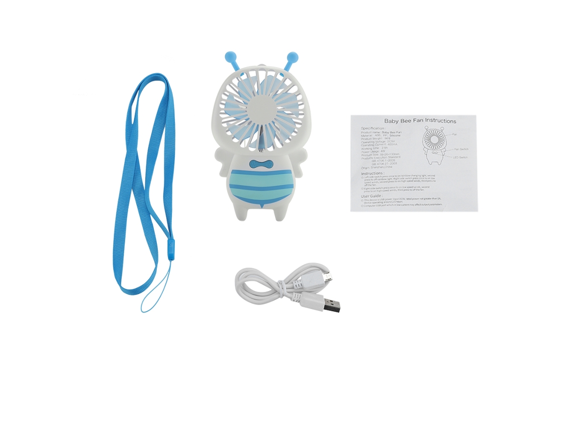Abanico Usb De Mano Estilo Abeja, 2 Niveles De Viento, 7 Cuchillas, Led Degradado, Abanico Mini Portátil - Azul