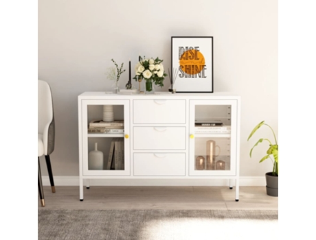MAISON EXCLUSIVE Aparador de acero y vidrio templado blanco 105x35x70 cm