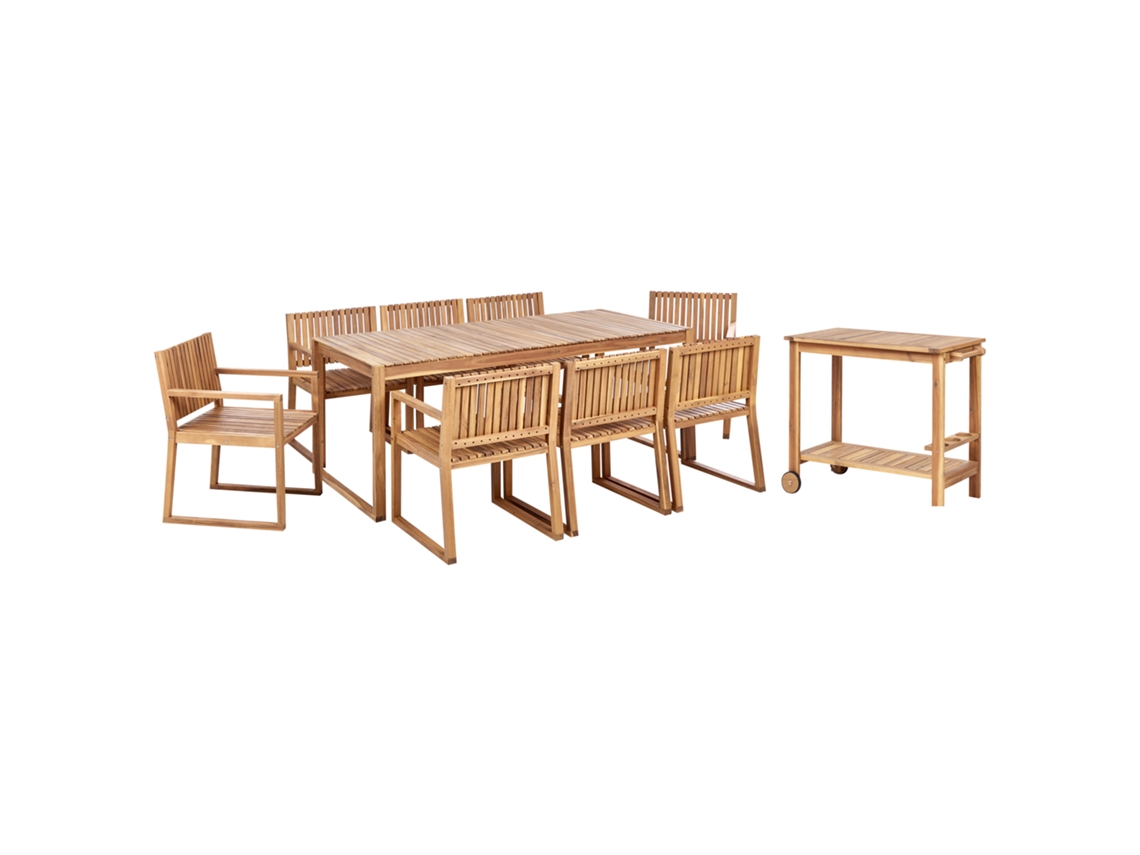 Conjunto de Comedor para 8 con Carrito de Apoyo BELIANI Sassari II de Madera de Acacia con Certificado FSC Marrón Claro 180X90X75