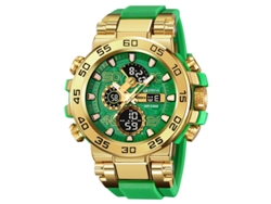 Reloj deportivo MDUG, cronógrafo electrónico, luminoso, resistente al agua, con caja metálica (dorado y verde)