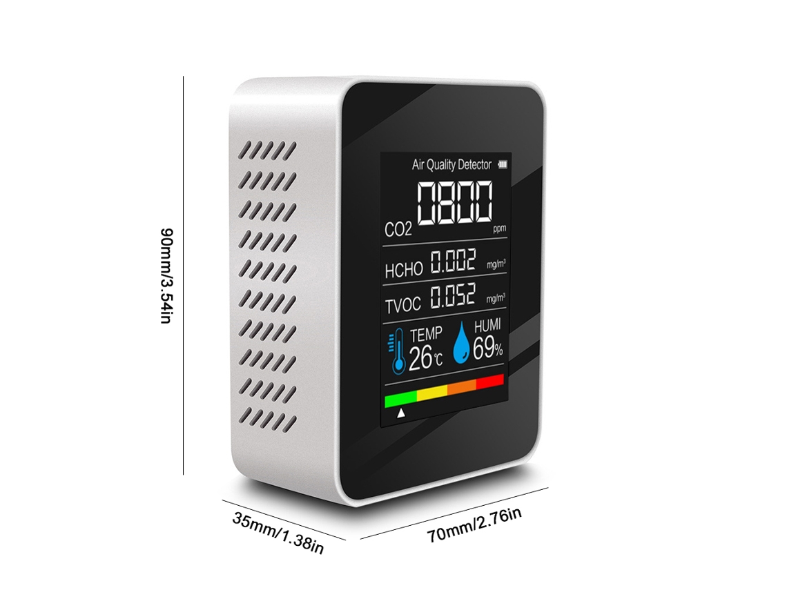 Detector Multifuncional De Calidad Del Aire Con Medición De Co2, Covt, Hcho, Temperatura Y Humedad.