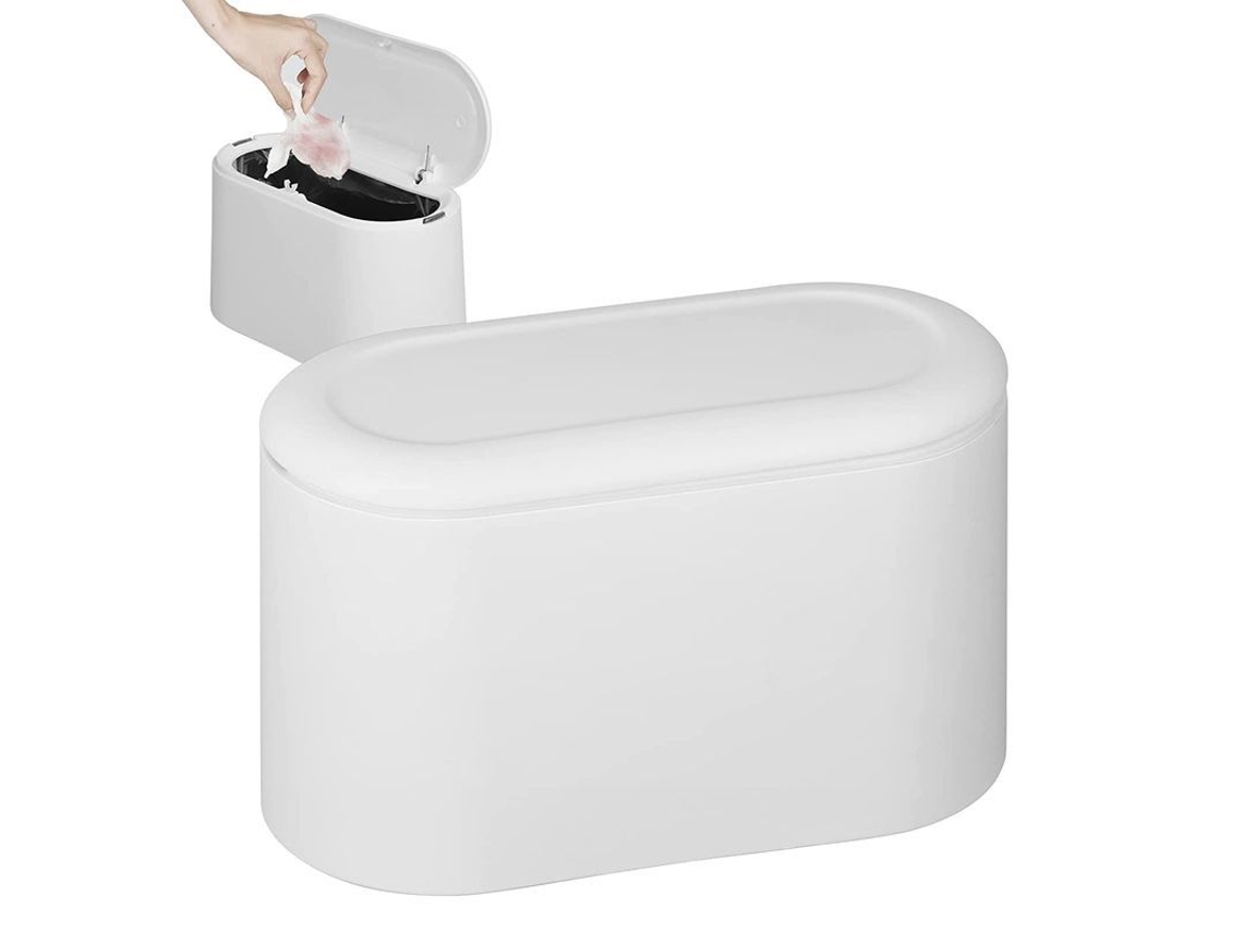 Papelera Pequeña De Sobremesa Con Tapa, Para Cocina, Baño, Oficina, Coche, Inodora (blanca)