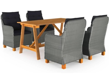 Conjunto 5 de comedor para jardín de VIDAXL gris claro