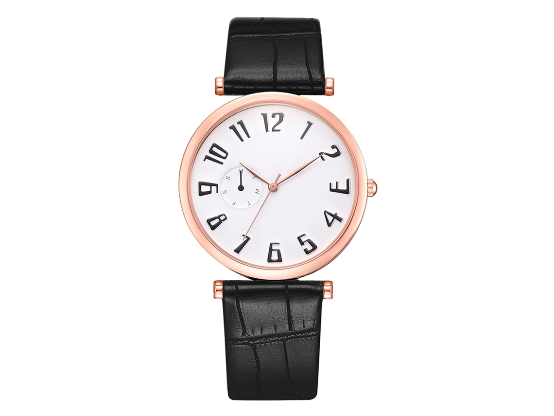 Reloj Casual De Moda Unisex Cuarzo Con Correa De Cuero Pu (oro Rosa Dial Blanco Grande)