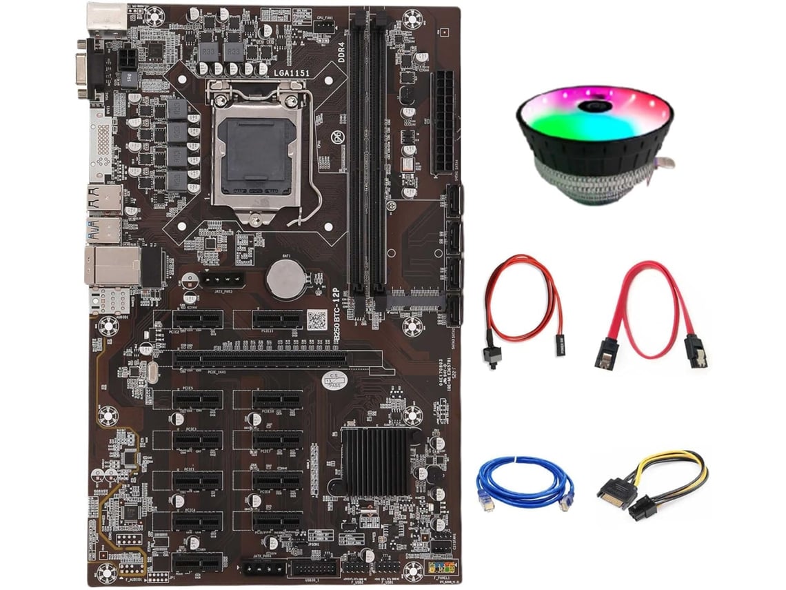 Placa Base B250 Btc, 12 Gpu, Lga1151, Red Rj45 + Ventilador, Eth