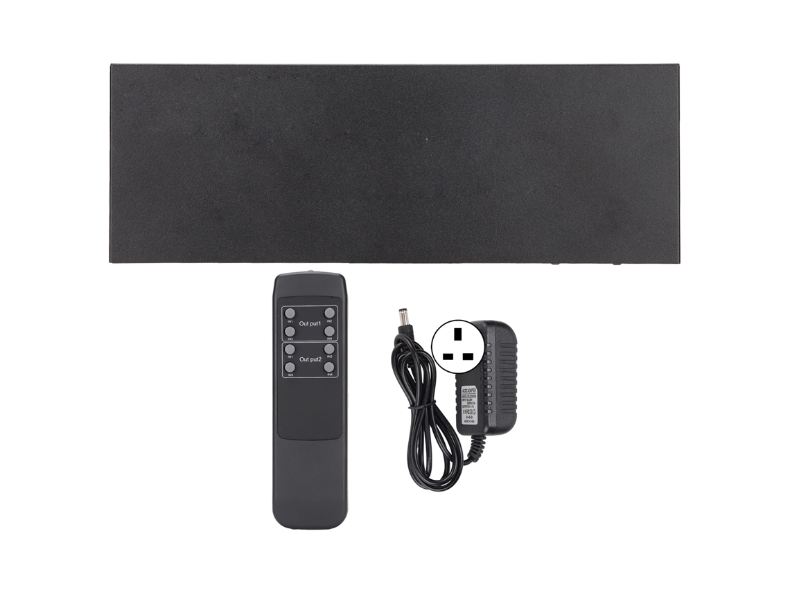Divisor De Interfaz Multimedia Hd 4x2 Con Control Remoto, Compatible Con 4k 3d 1080p, Adaptador De Corriente Para Reino Unido.