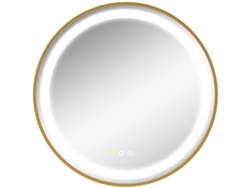 Espejo redondo con LED, reloj, memoria, dorado y plateado