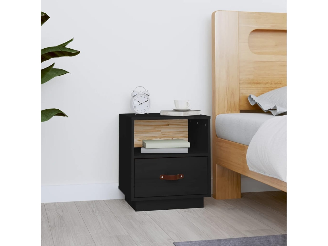 Mesa de Cabeceira LOVELY HOME Mesinha 40X34X45 Cm Madeira de Pinho Maciça Preto