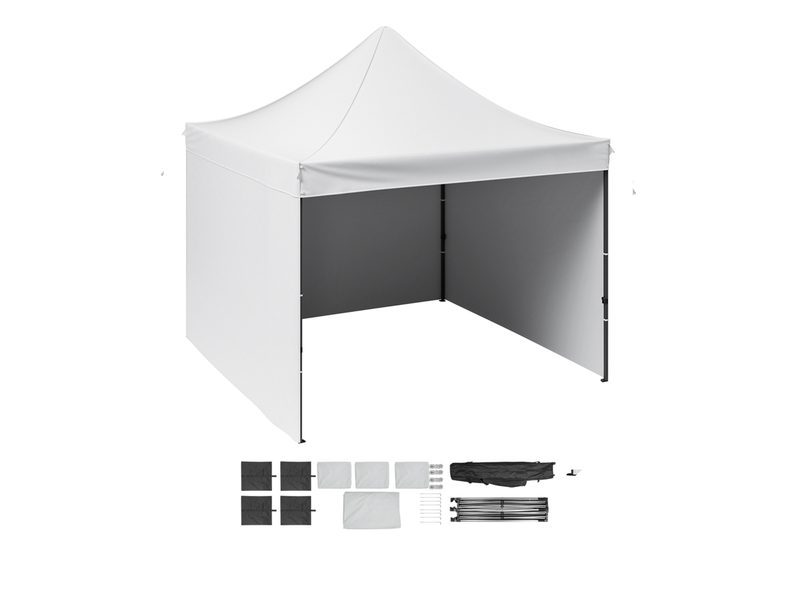 Carpa plegable Succebuy de 3 x 3 m, color blanco, con paredes laterales y bolsa de transporte