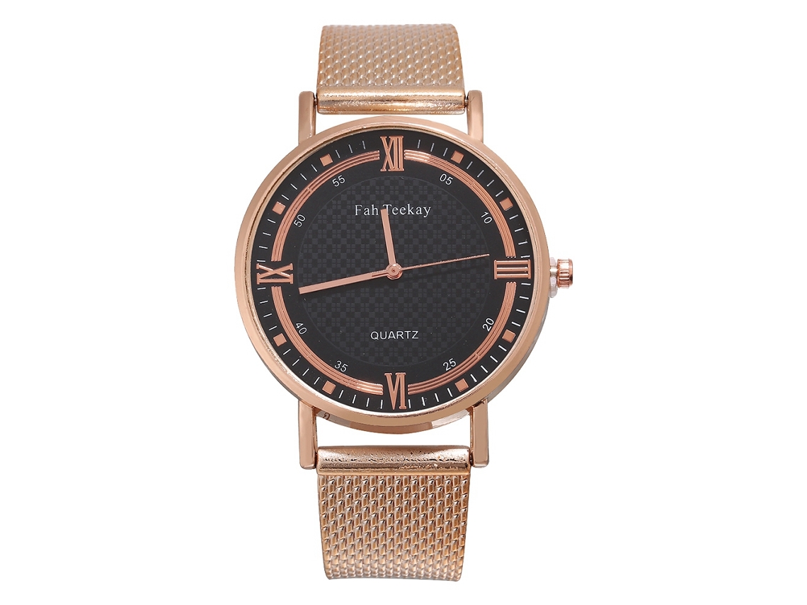 Reloj De Pulsera De Cuarzo Para Hombre Con Correa De Malla Y Esfera Redonda (dorado)