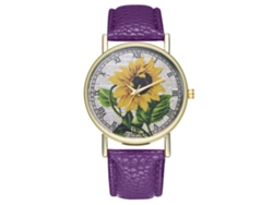 Reloj De Pulsera Unisex Zhoulianfa Con Estampado De Girasoles Y Números Romanos, Correa De Piel Sintética Morada.