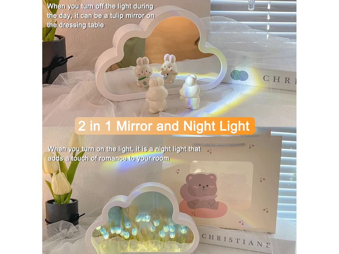 2026-kit De Materiales Para Lámpara De Noche Espejo Tulipán Diy Lámpara De Mesa Decorativa Nube Para Dormitorio Regalo Para Niñas
