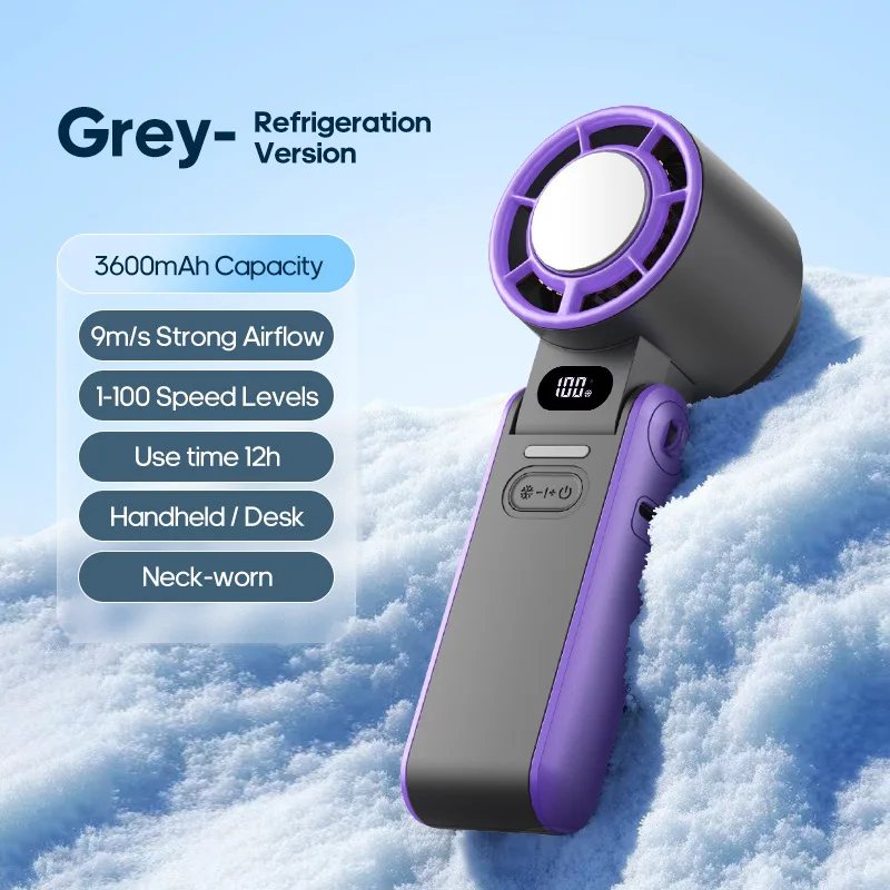 Ventilador Portátil De Mano De Alta Velocidad (gris), Batería Recargable De 3600 Mah, Mini Y Plegable.