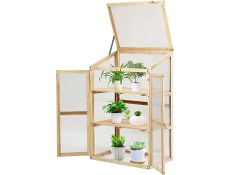 Invernadero de Jardín de Madera Soporte para Plantas Jardinera con Estante para Flores Macetas para Exterior Interior COSTWAY