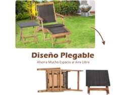 Tumbona de Patio con Otomana Retráctil & Apoyabrazos y Juego de Mesa Plegbale, Muebles de Exterior Mesa Plegable y Juego de Silla COSTWAY