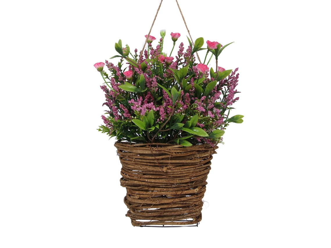 Cesta decorativa para puerta con flores silvestres artificiales