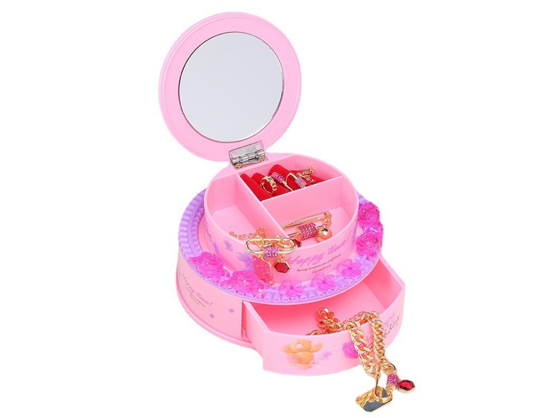 Caja De Joyería Decorativa Musical De Plástico Rosa Para Pastel De Cumpleaños De Niña