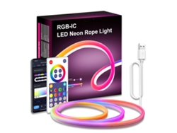 Cordão de luzes LED Neon RGB IC BJ com Wi-Fi, Bluetooth e música, 16m de comprimento, cores vibrantes para decoração de quarto, sala de estar e jogos.
