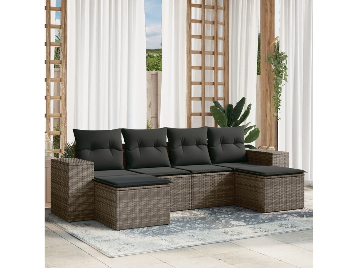 Conjunto de 6 sofás de jardín con cojines en mimbre gris DKD Home Decor