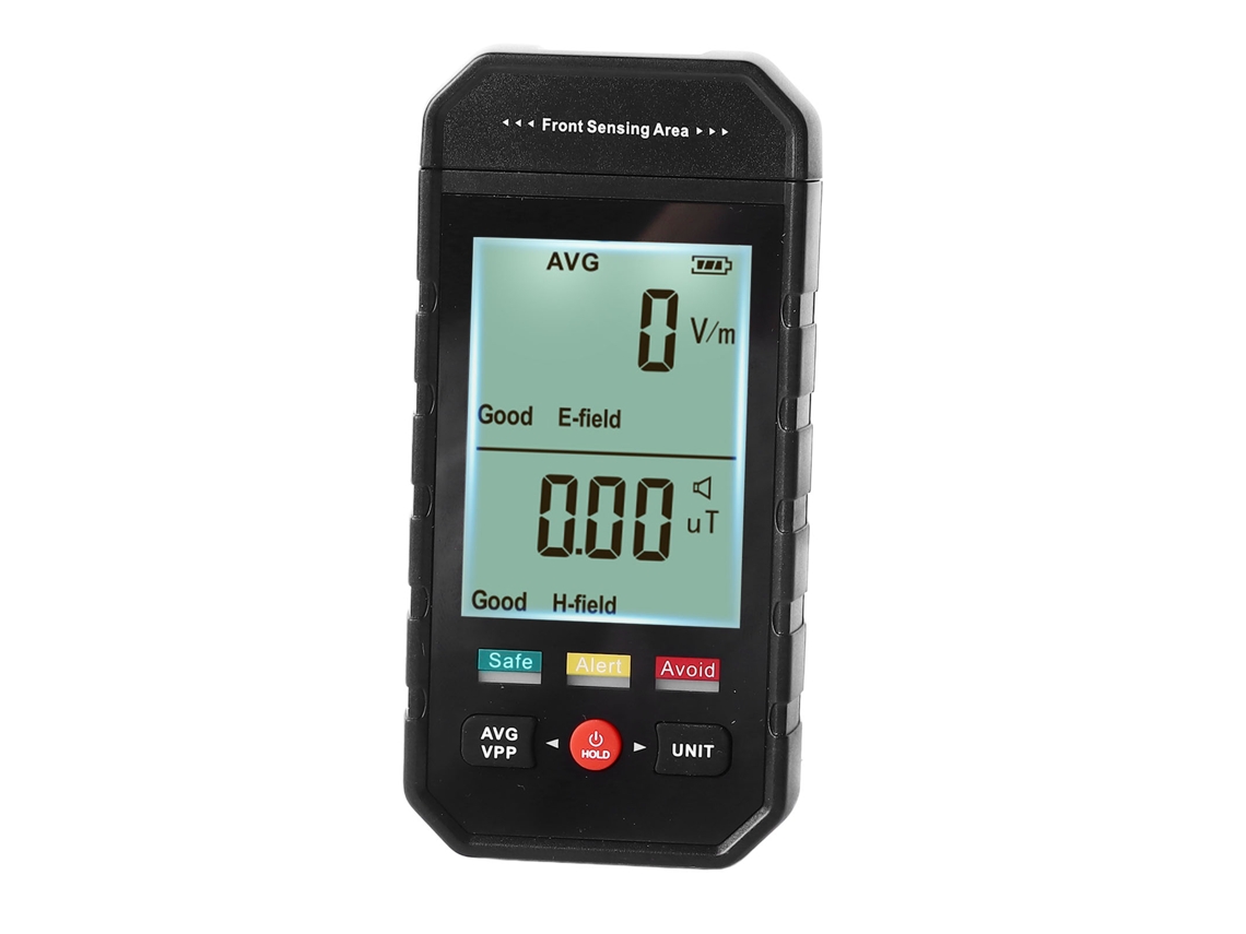 Detector De Radiación Electromagnética Con Pantalla Lcd Grande, Indicadores Luminosos Verdes, Amarillos Y Rojos, Y Alarma Sonora/visual.