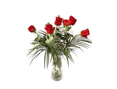 Ramo de Rosas Rojas Naturales | Flor Natural | Ramo de rosas rojas frescas | 60cm de alto Estilo tropical Ramo de 6 tallos