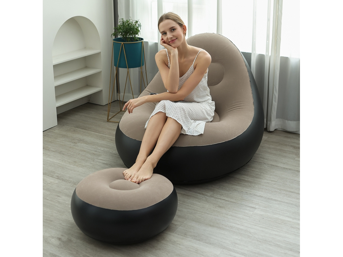 Sofá inflable con otomana para casa, jardín y viajes con bomba de aire Digitallab (café - 116x98x83 cm)