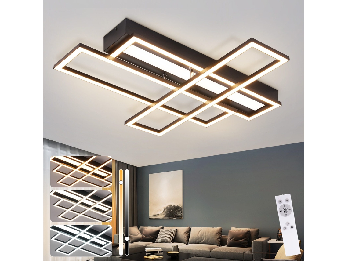 Lámpara de techo LED Nettlife para sala de estar, rectangular, negra, con regulador de intensidad y diseño moderno.