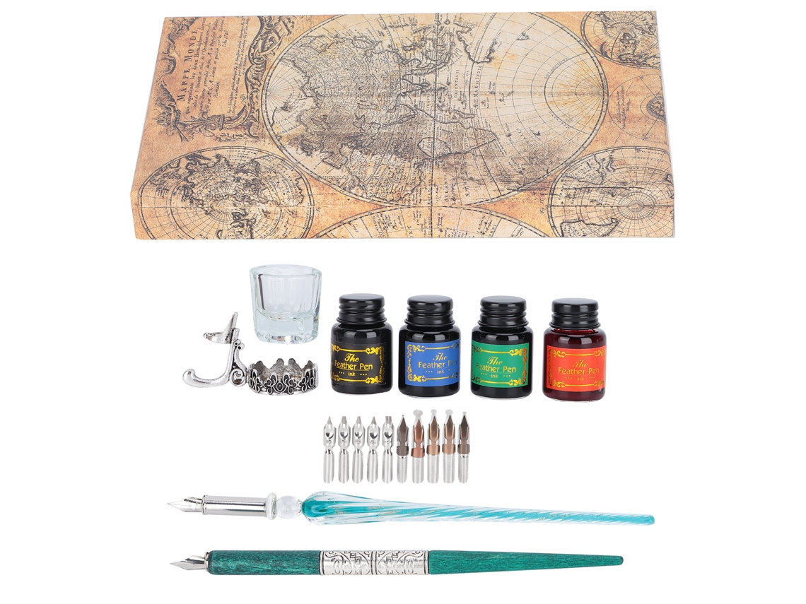 Kit de pluma de inmersión de 24 x 13,5 x 4,3 cm, puntas redondas y planas con soporte para tinta para caligrafía y dibujo.