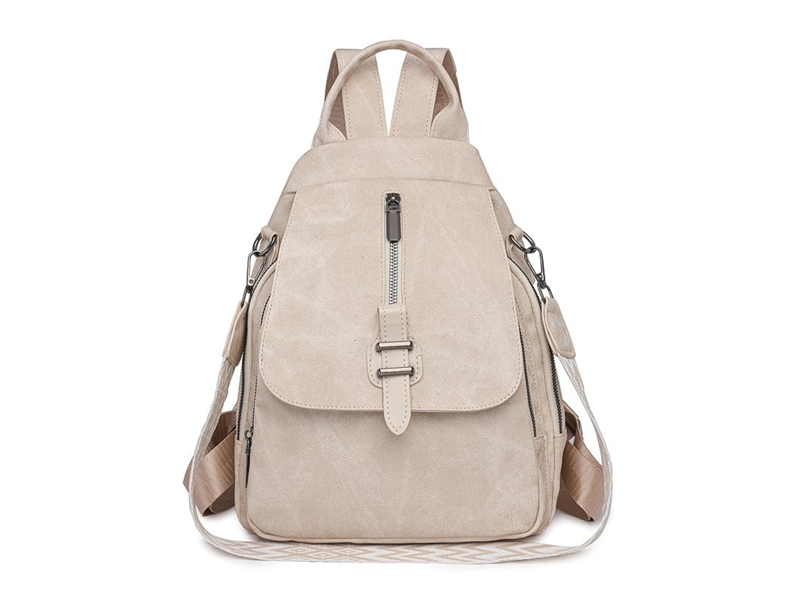 Mochila De Piel Pu De Gran Capacidad Para Mujer Con Correas De Hombro Ajustables Para Uso Diario Y De Viaje, Beige Digitallab