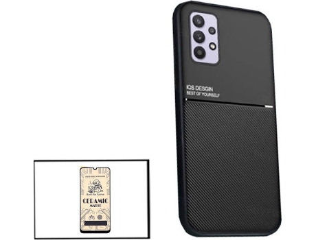 Kit Funda Magnetic Lux y Cristal Templado CeramicGlass Full Cover Curved Samsung Galaxy M32 5G PHONECARE Negro