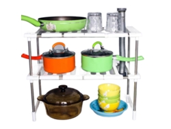 Estantería De Cocina Multifuncional Ajustable De 2 Niveles, Color Blanco, Fabricada En Acero Inoxidable Y Abs.