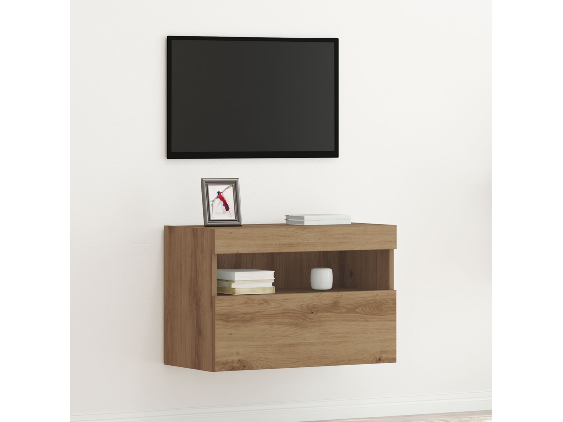 Módulo De Tv Con Luces Led Roble Artesano 60x30x40 Cm