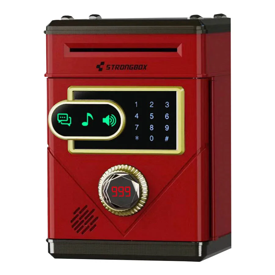 Hucha electrónica con contraseña, caja fuerte con conteo automático, caja fuerte para monedas y billetes con pantalla táctil Mdug (roja)