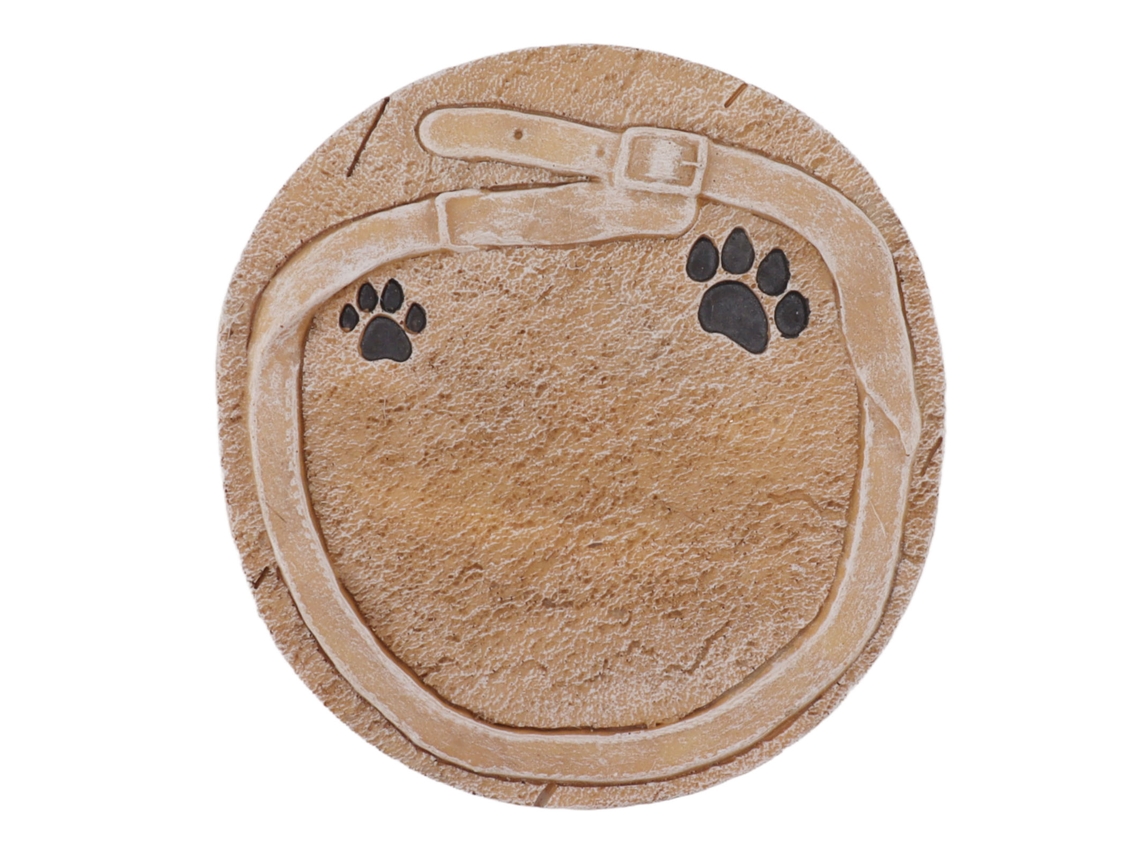 Lápida Funeraria Para Mascotas Hecha A Mano Con Huella De Pata En Resina Color Arena.